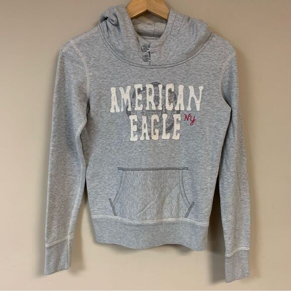 AEO Hoodie Womens XS Sweatshirt Gray Pullover Preppy Fall Winter Casual Athletic - Picture 1 of 9